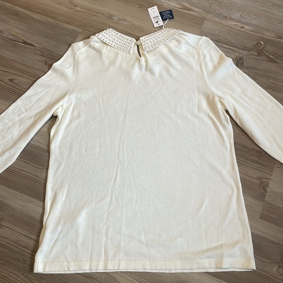 RSVP By Talbots Lightweight Sweater Pearl-Embellished collar Cream Women’s S NEW - Picture 9 of 13